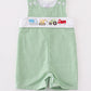 Premium Green excavator embroidery boy gingham jonjon