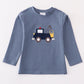 Premium Blue tractor applique boy top