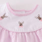 Premium pink stripe bunny embroidery girl dress