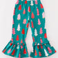 Platinum Green christmas tree print ruffle pants