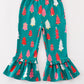 Platinum Green christmas tree print ruffle pants