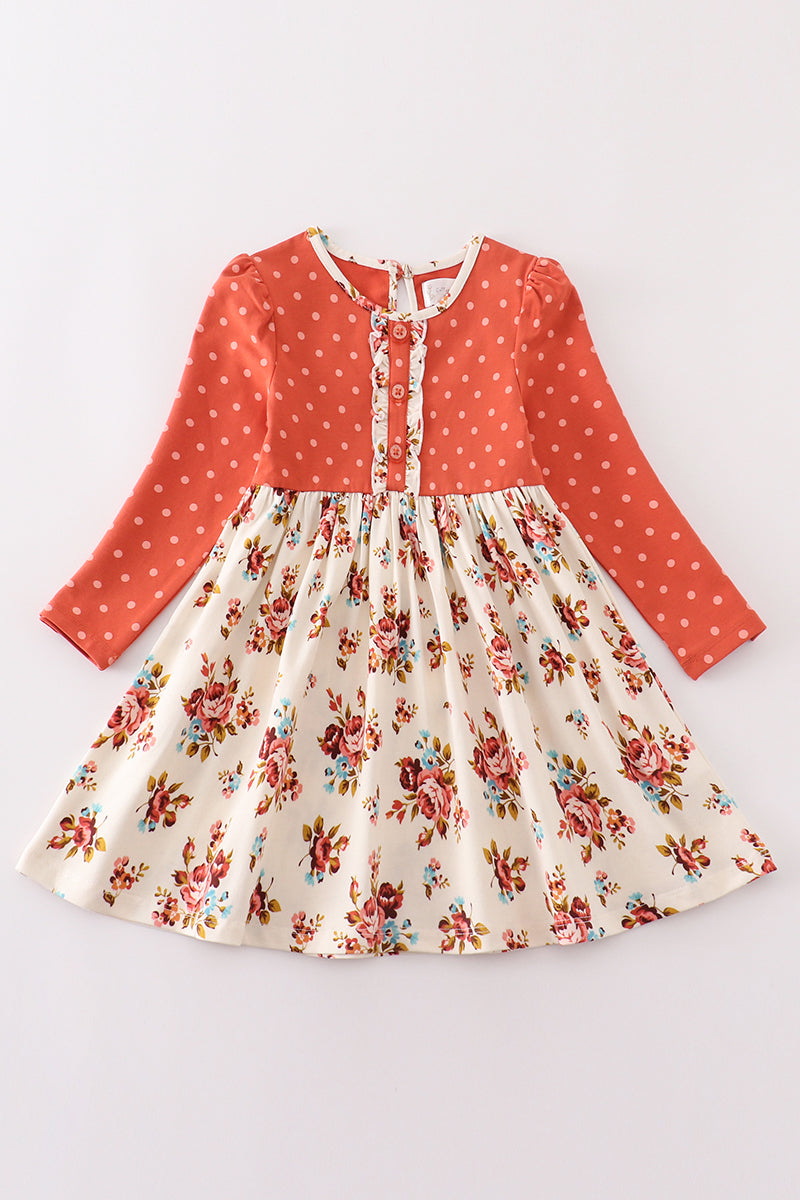 Platinum rust floral dot button dress