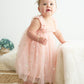 Pink strap daisy embroidery tulle dress