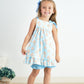 Blue sailboat print ruffle girl set