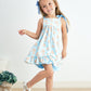 Blue sailboat print ruffle girl set