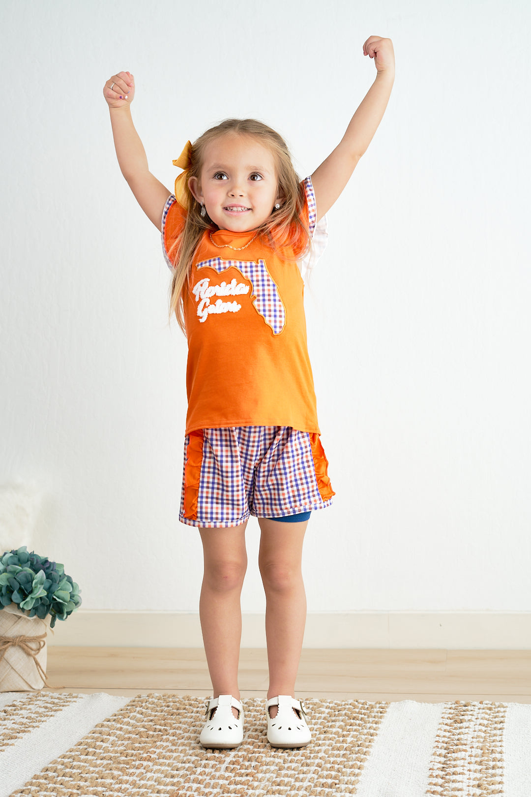 Orange florida french knot ruffle girl set