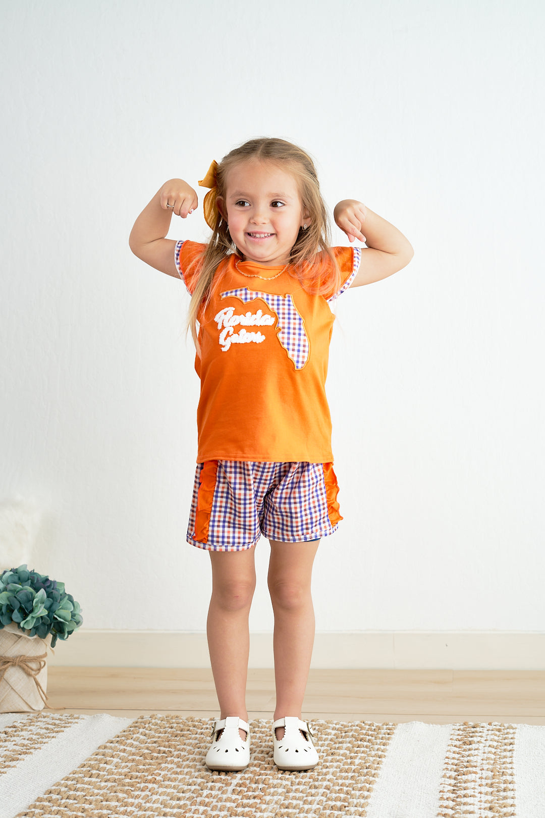 Orange florida french knot ruffle girl set