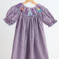 Purple castle hand smocked gingham dress