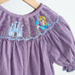 Purple castle hand smocked gingham girl romper