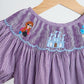 Purple castle hand smocked gingham girl romper