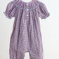 Purple castle hand smocked gingham girl romper