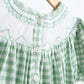 Green bow tie hand smocked gingham dress