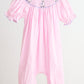 Pink alpaca hand smocked gingham girl romper