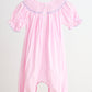 Pink alpaca hand smocked gingham girl romper