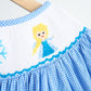 Blue snow princess hand smocked gingham dress