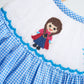 Blue snow princess hand smocked gingham dress