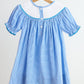 Blue snow princess hand smocked gingham dress