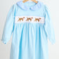 Blue puppy hand smocked stripe dress