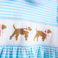 Blue puppy hand smocked stripe dress