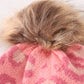 Pink pompom leopard cable beanie