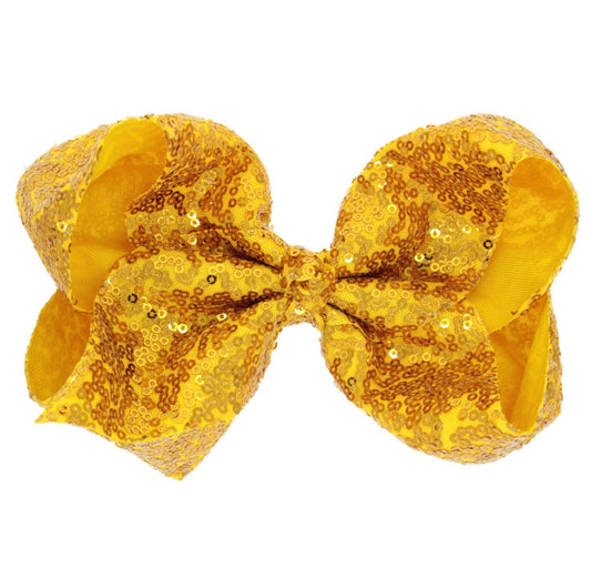 8" Jumbo Yellow Sequins hair bow alligator clip 5 pcs HB41