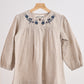 Gray floral embroidery linen girl dress