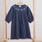 Navy floral embroidery linen girl dress