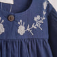 Navy floral embroidery linen girl dress