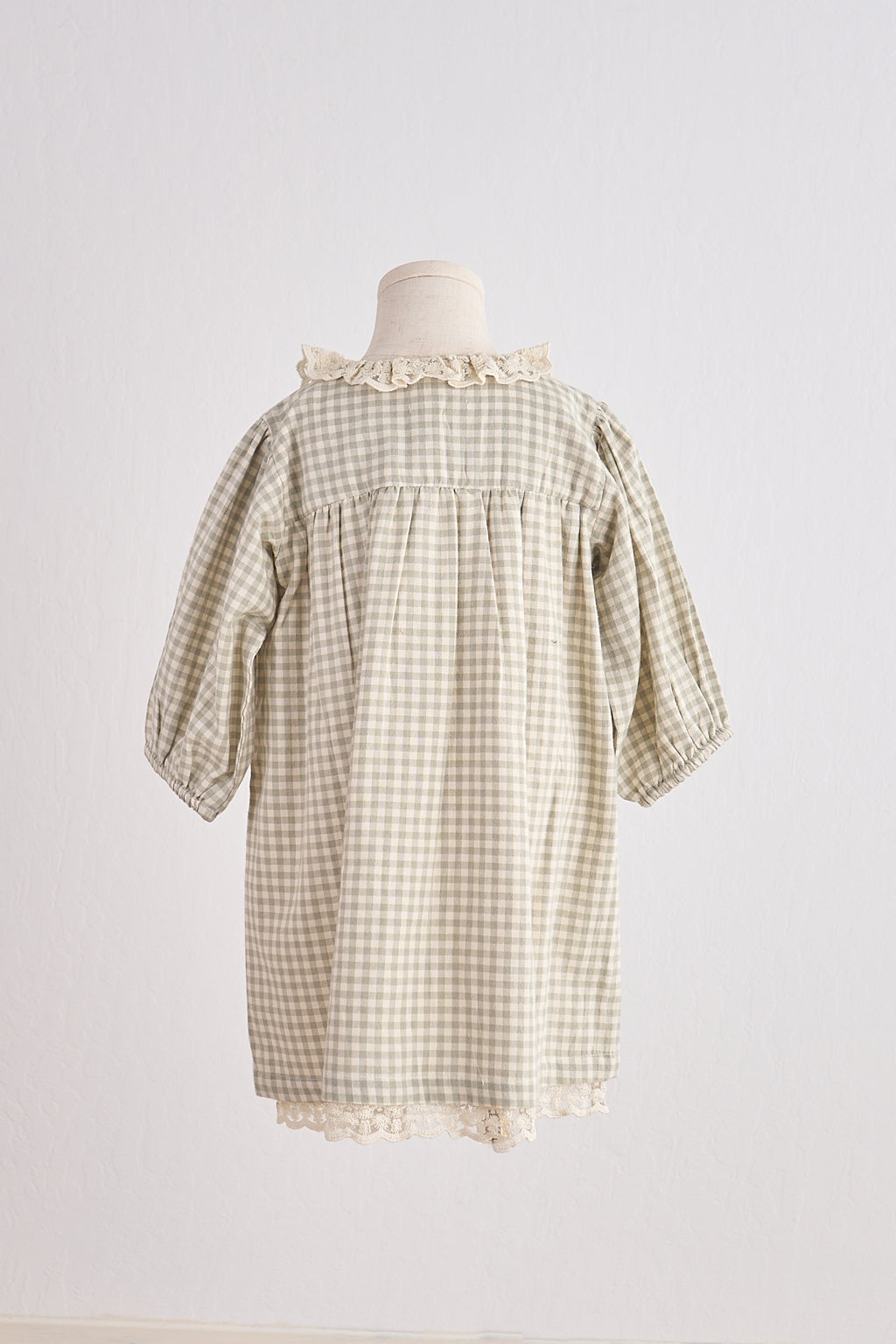 Green gingham flannel lace dress