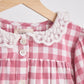 Pink gingham flannel lace  dress