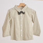 Green woven gingham bow flannel button down shirt