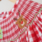 Red christmas santa tree reindeer hand smocked gingham dress