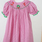 Pink christmas joy hand smocked gingham dress