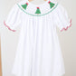 White christmas tree hand smocked dress