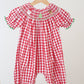 Red chrismtas santa tree reindeer hand smocked gingham romper