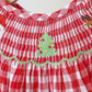 Red chrismtas santa tree reindeer hand smocked gingham romper