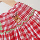 Red chrismtas santa tree reindeer hand smocked gingham romper