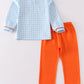 Blue plaid pumpkin embroidery boy set