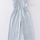 Blue stripe smocked girl jumpsuit