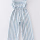 Blue stripe smocked girl jumpsuit