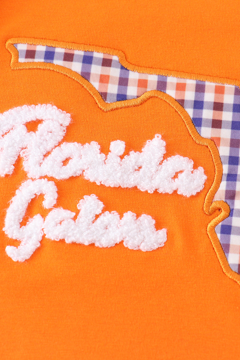 Orange florida french knot ruffle girl set