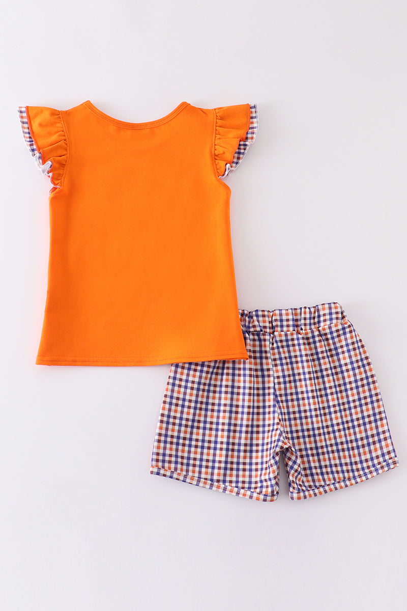 Orange florida french knot ruffle girl set