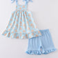 Blue sailboat print ruffle girl set