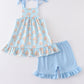 Blue sailboat print ruffle girl set