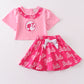 Pink barbie embroidery print girl set