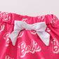 Pink barbie embroidery print girl set