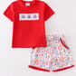 Red firework patriotic embroidery print boy set