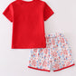 Red firework patriotic embroidery print boy set