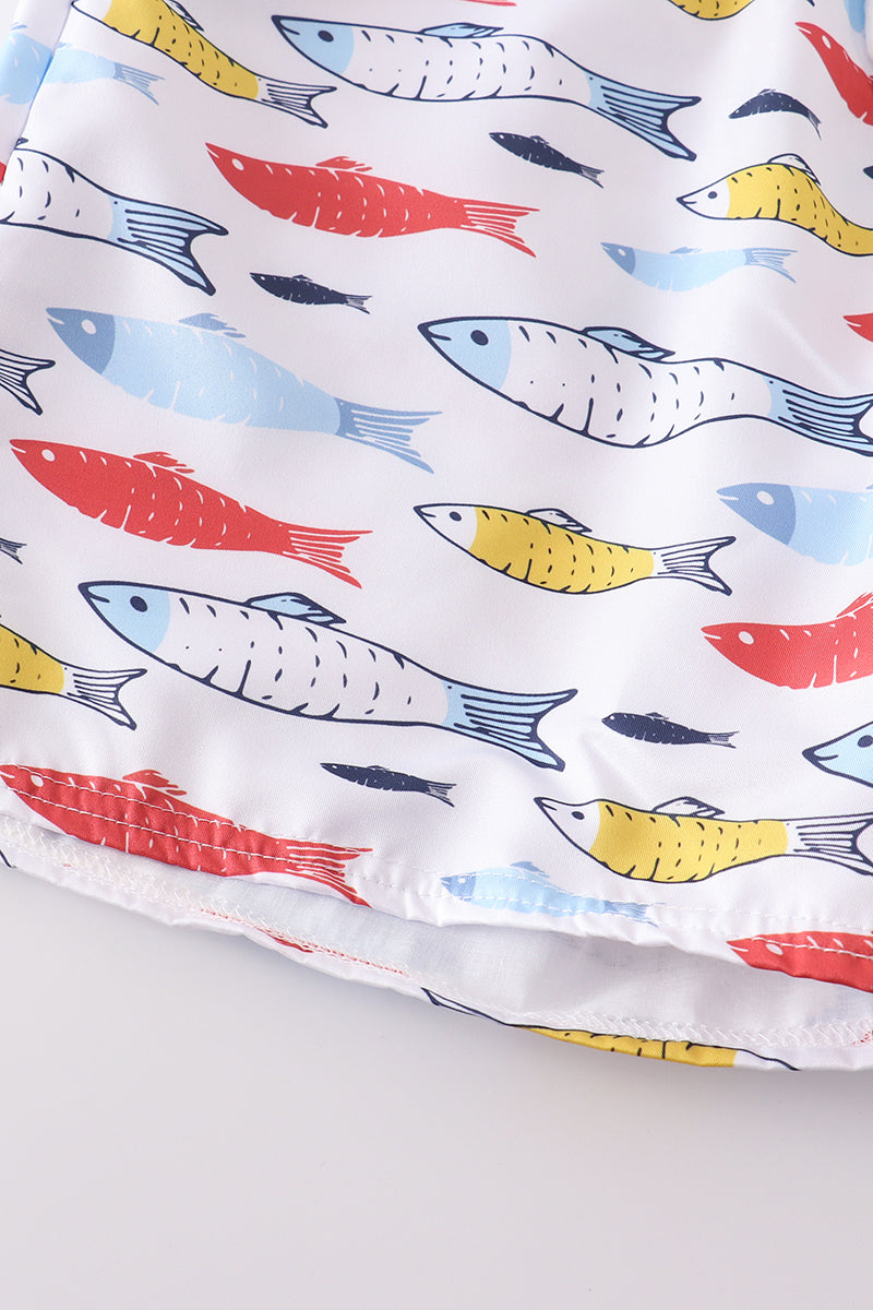 Fish print men swim trunks