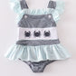 Mint crab embroidery ruffle one-piece girl swimsuit